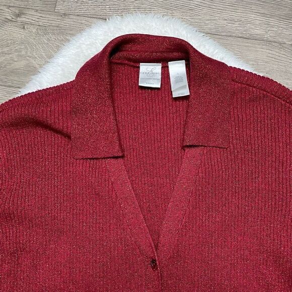 Emma & James Sweater Size 1X Red Sparkle Top Cardigan Dressy Christmas Button Up - Picture 4 of 9